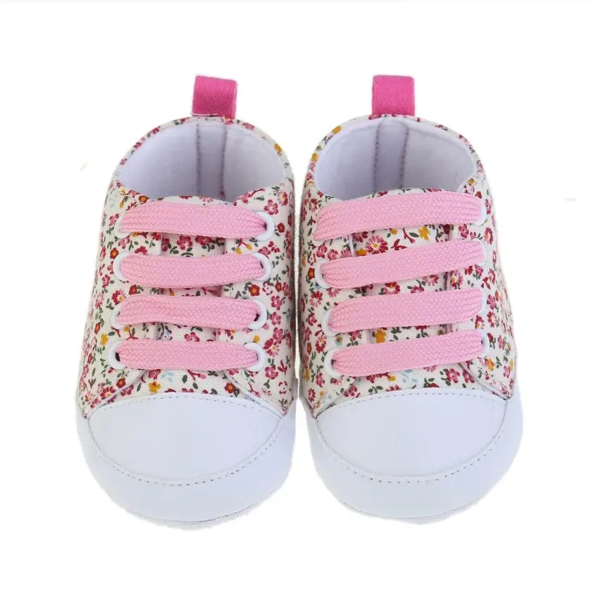 Мягкая Нескользящая парусиновая обувь с цветочным принтом для детей ясельного