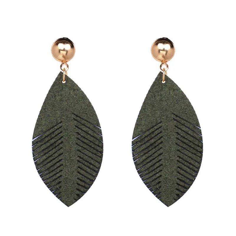 Женские серьги из искусственной кожи в богемном стиле с листьями и перьями