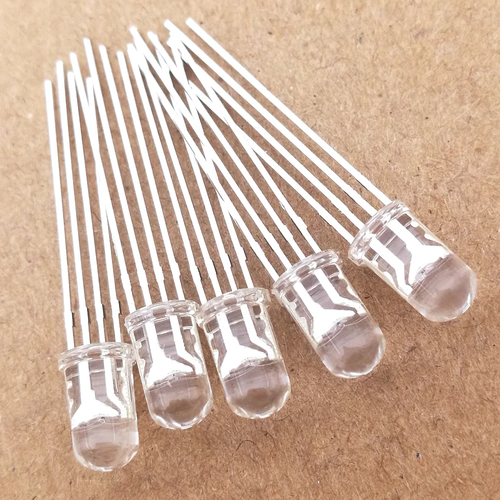 Полноцветный RGB-светодиод 5 мм красный зеленый и синий четыре фута прозрачный