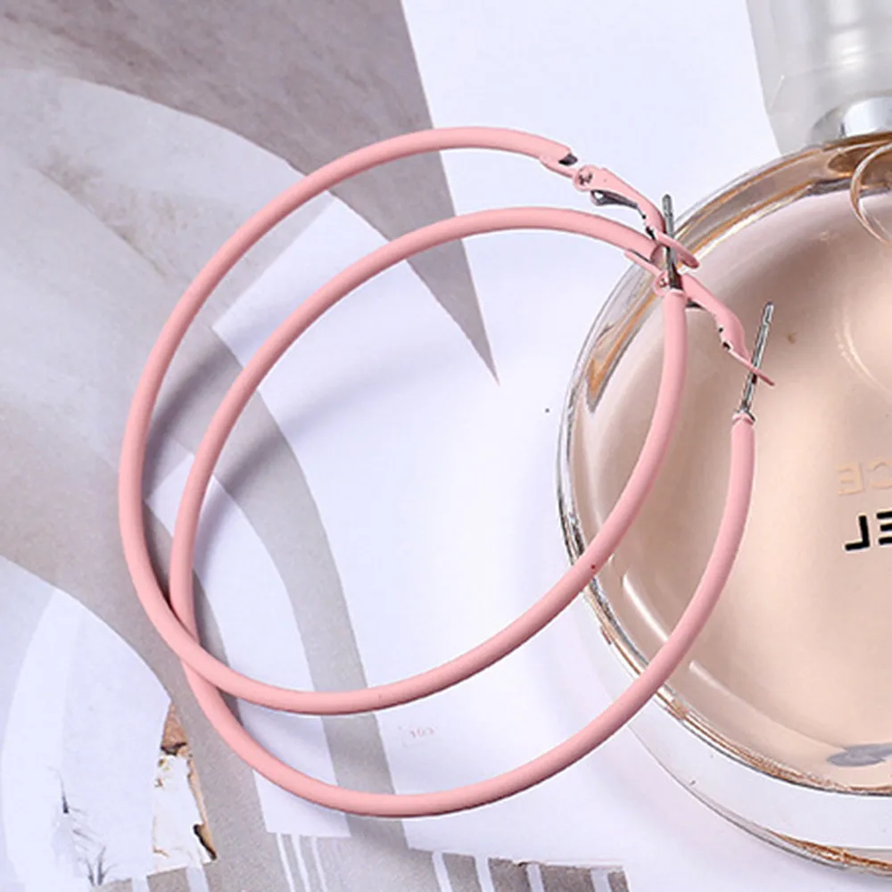 Pink 9 цветов, панковские серьги-кольца большого размера, трендовые вечерние, круглая серьга круга, Ушная петля, новые преувеличенные модные ювелирные изделия для женщин - Окраска металла: Pink