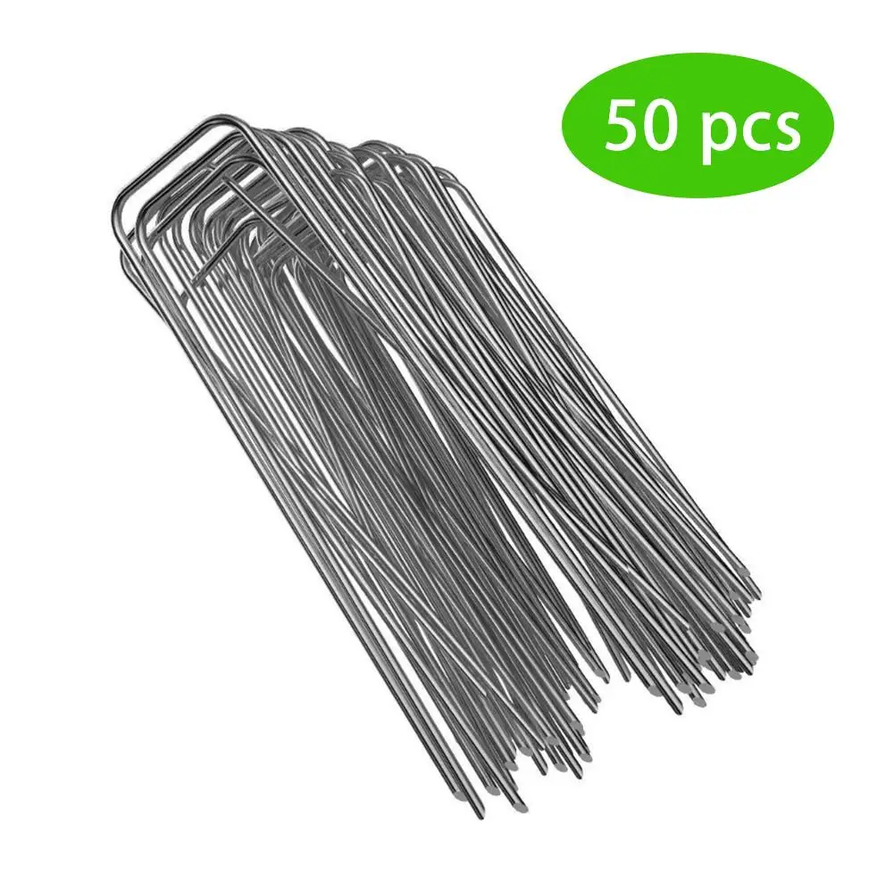 

50pcs/pack Galvanized Steel Garden Pile U-Shaped Nails Fixing Turf Tool For Fixing Weed Fabric Landscape Anti-bird Mesh Net