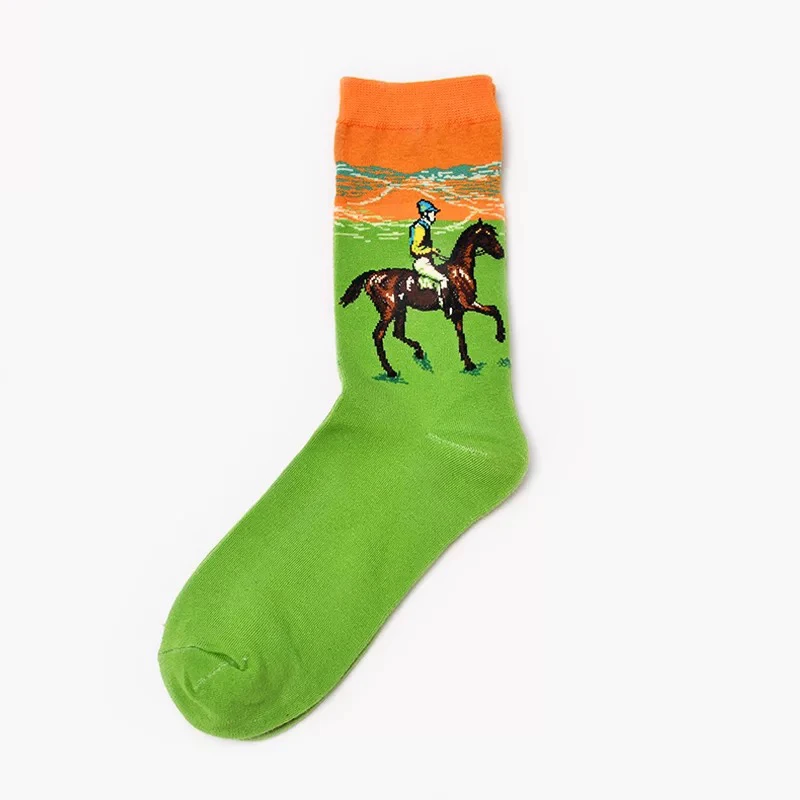 Equestrian Звездные носки 3D винтажная хлопковая картина маслом Мона Лиза Ван Гог креативная живопись готические уличные мужские и женские парные носки - Цвет: Equestrian