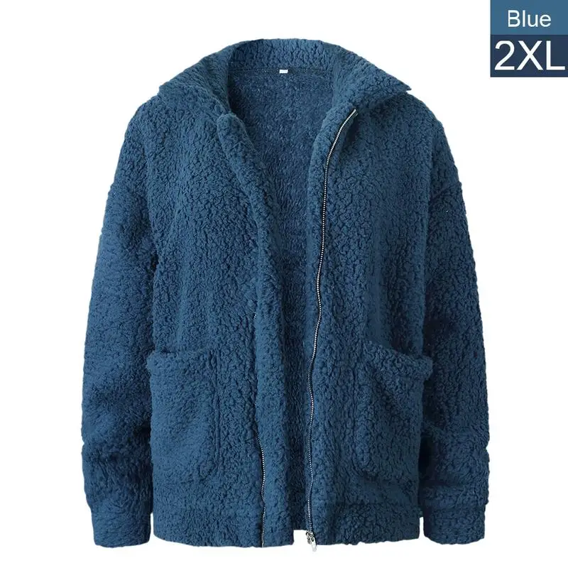 Blue 9 цветов, пальто из искусственного меха, женская меховая куртка, пальто с плюшевыми карманами, верхняя одежда с отложным воротником, короткое пальто, женские Повседневные Вечерние пальто - Цвет: Blue