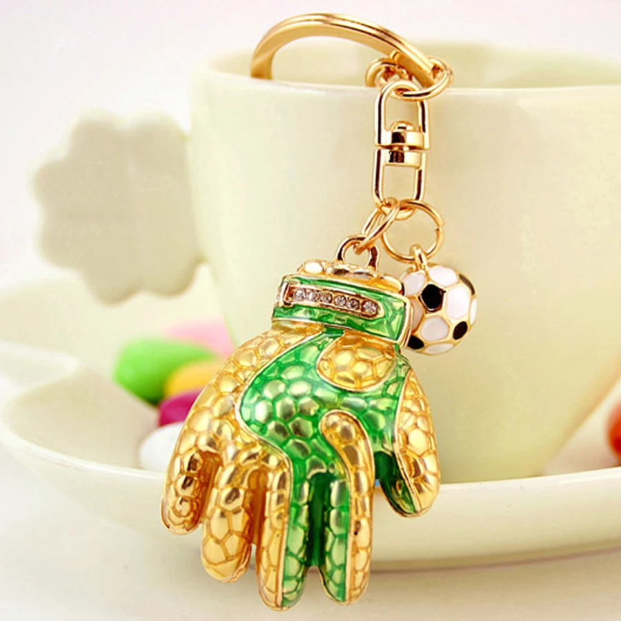 Брелок для ключей в виде футбольных перчаток с кристаллами | Украшения и