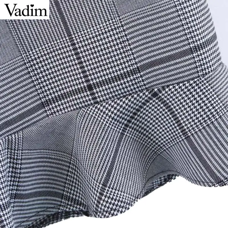 Платье Vadim женское клетчатое мини платье с длинным рукавом и оборками|vestidos mujer|mini