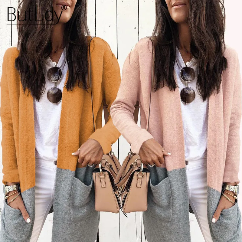 Long Cardigan Knitted Patchwork Sweater Women Winter Fashion 2018 Jumper Open Stitch Casual Sweaters Female Knitwear Coat |