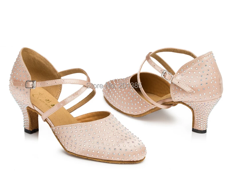 Атласные туфли Стразы с закрытым носком бальные для латинских танцев сальсы