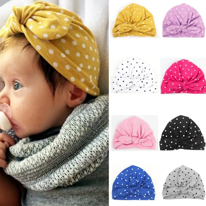 

2023 cute New baby baby cotton pullover cap rabbit ears knotted dot Indian baotou cap Hat For Boys and girls Hat