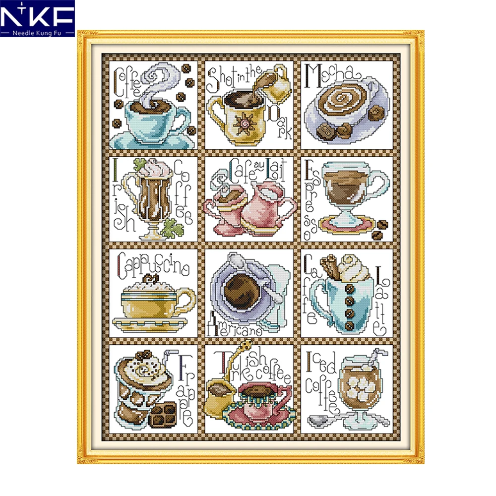 

NKF December Coffee Stamped Cross Stitch Patterns Embroidery Needlework Set 11CT 14CT Chinese Cross Stitch Kits for Home Decor