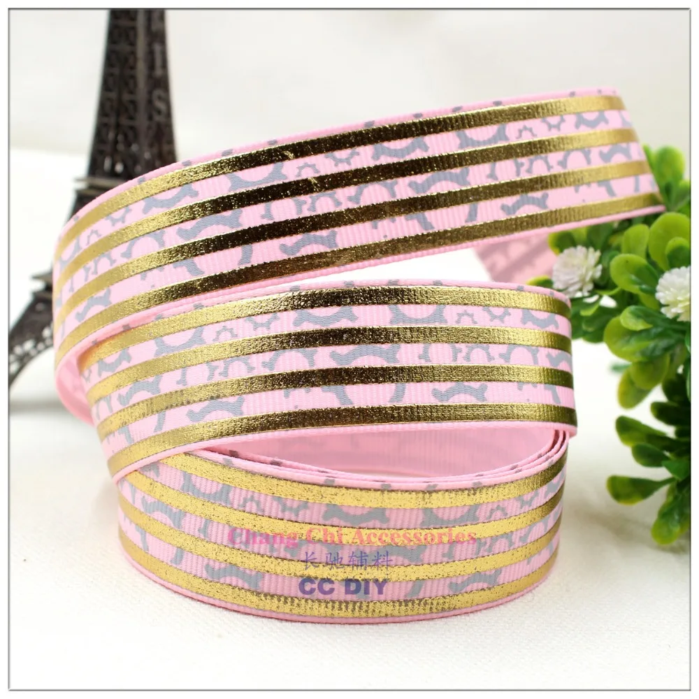 1571711 10 цветов микс 7/8 '✢ мм белый узор горячее золото печатных grosgrain ленты DIY