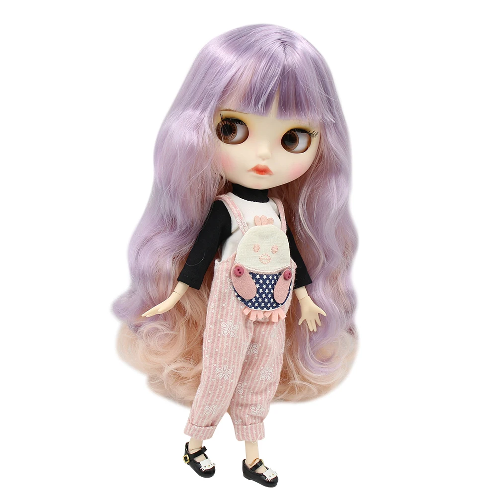 Ледяная кукла DBS Blyth фиолетовые и розовые волосы матовое лицо с бровью Карвен губы