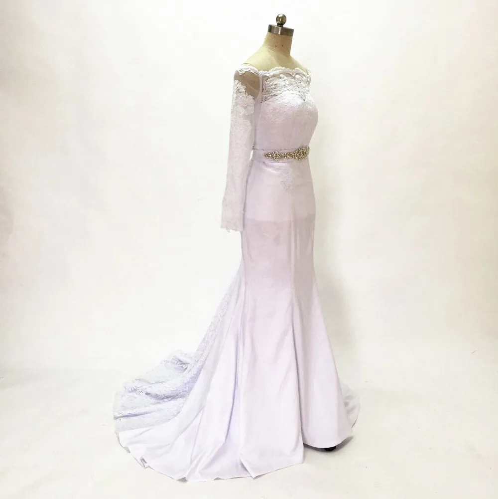 

Dubai Arabic White Mermaid Evening Dresses 2020 vestidos de festa Long Sleeves Boat Neck Formal Party Gowns