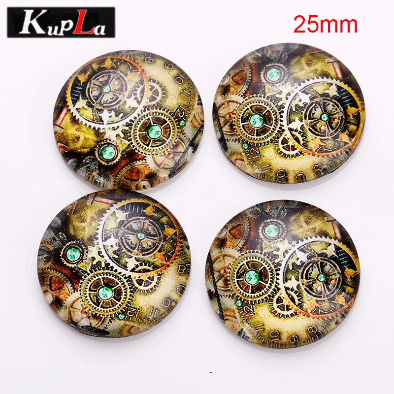 Смешанный стеклянный круглый кабошоны в стиле стимпанк механизм и часы сделай