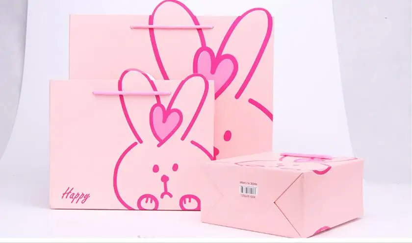 20 упаковка белый розовый милый кролик Подарочная бумажная упаковочная сумка с