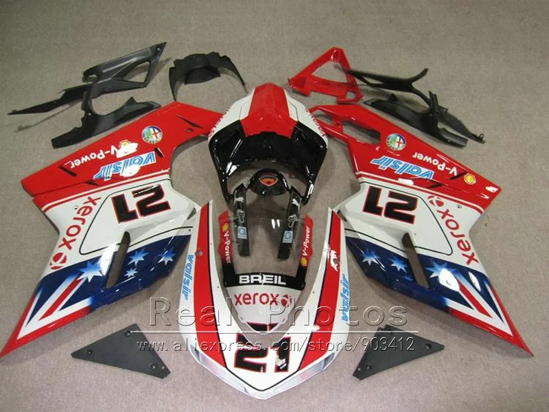 

Top selling fairing kit for Ducati 848 1098 1198 07 08 09 10 11 deep blue white red fairings set 848 1198 2007-2011 HZ38