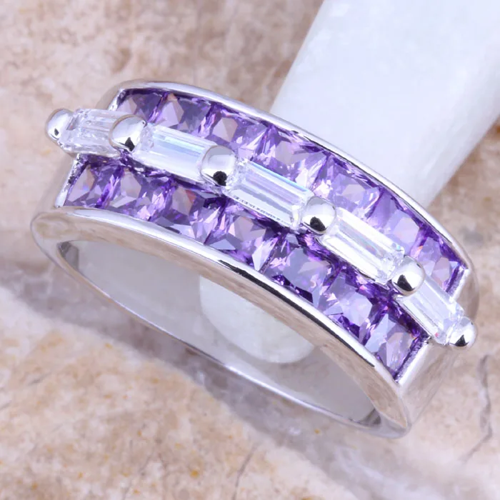 Женское посеребренное кольцо с фиолетовым фианитом Размер 6 / 7 8/9 R1370 | Украшения и