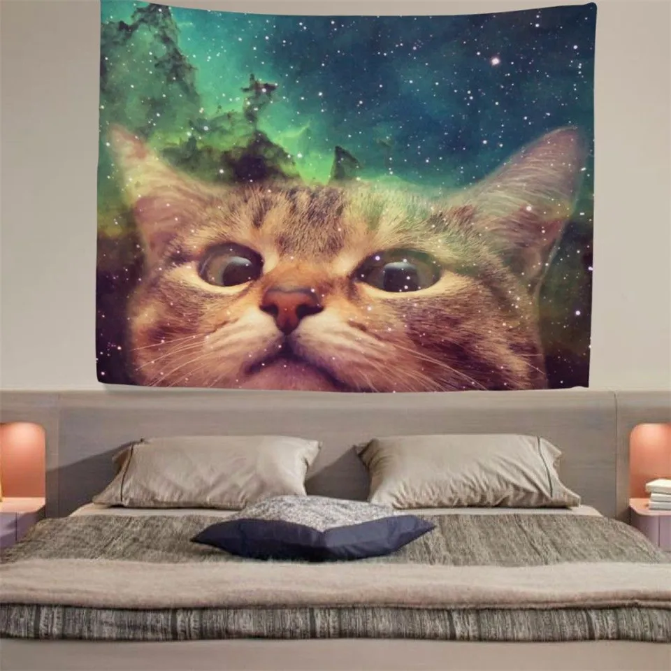 Cilected Cat гобелен 3D Звездное животное напечатанный настенный из полиэстера ткань