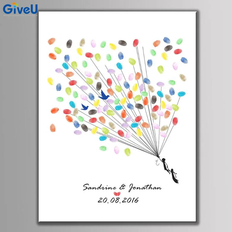 GiveU Творческий счастье живописи DIY Свадьба отпечатков пальцев Гостевая книга