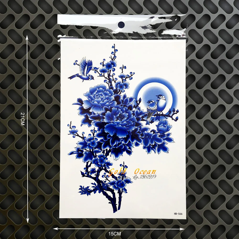 Синий рододендроны Временные татуировки Для женщин Хна тату паста 21x15 см стены