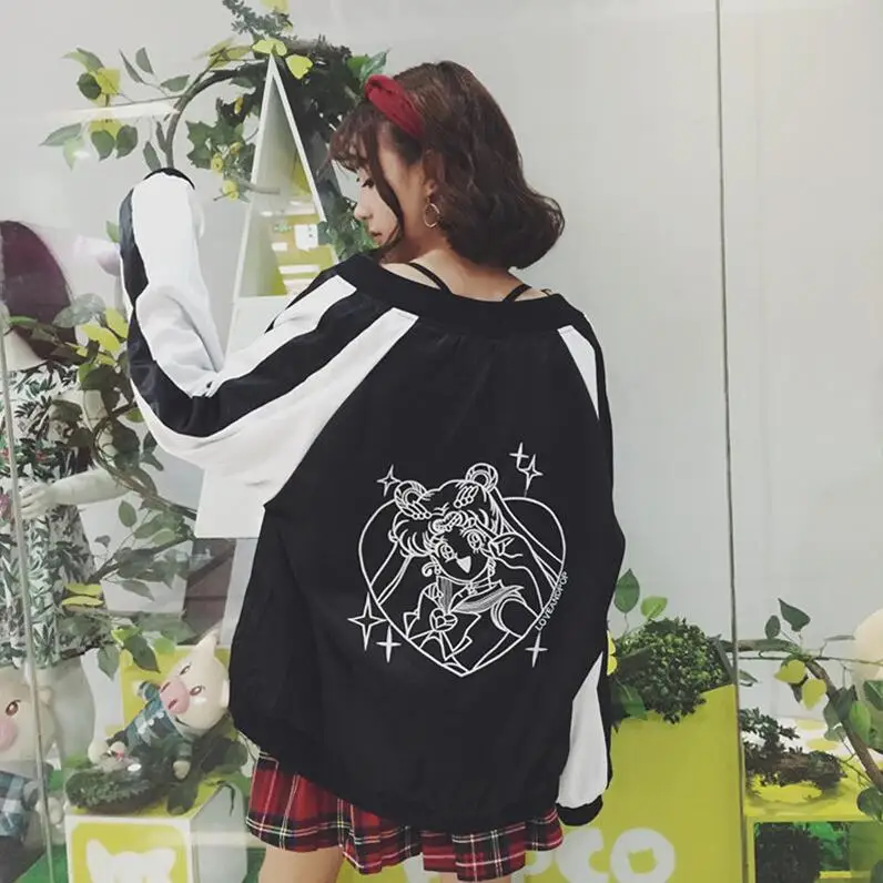 Moon Мультфильм Вышивка Очаровательный цвет свободные куртки|loose jacket|jacket colorfulembroidery