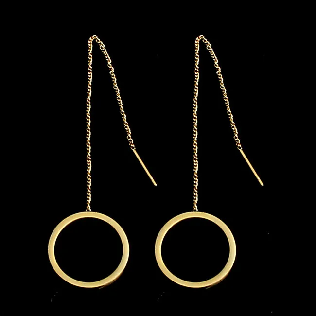 Она WEIER нержавеющая сталь jewelry корейский мотаться Висячие длинные сережки-крестики висит Женский brincos серьги Модные талисманы серебро - Окраска металла: round -G
