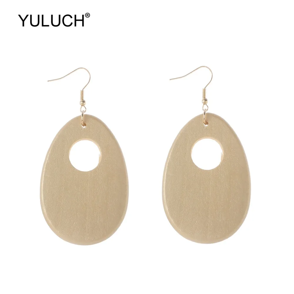 YULUCH 2019 Модные Золотые круглые деревянные полые серьги в форме капли воды
