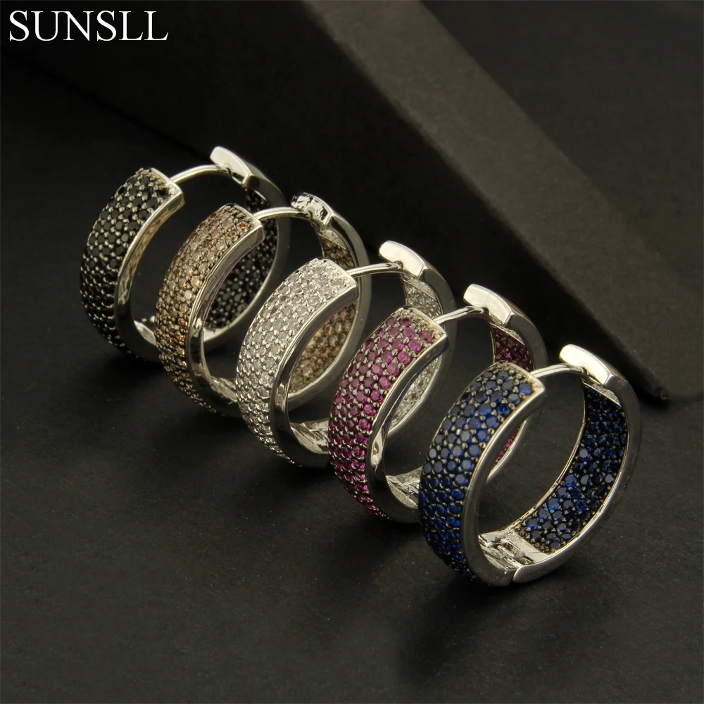 

SUNSLL Silver Color Copper Pins Multicolor Cubic Zirconia Big Round Hoop Earrings Women's Fashion Party Jewelry Cobre CZ Brinco