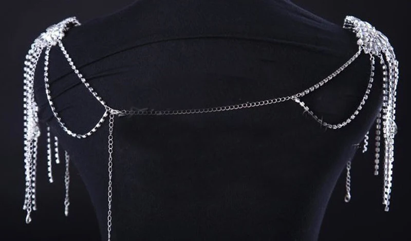 Himstory Rhinestone Crystal Bridal Shoulder Chain Necklace Tassels Dangle Bid Necklace Wedding Party Chokers Necklace Jewelry