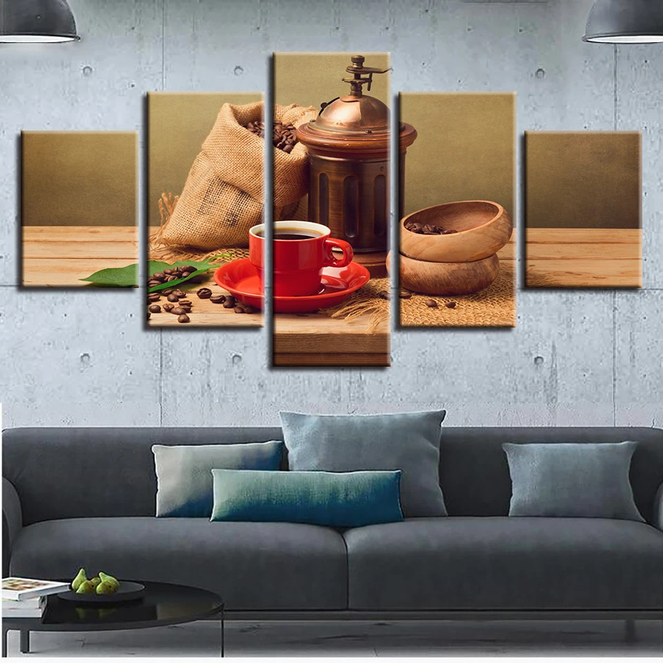 

Canvas Painting Coffee Bean Delicious Food Prints Wall Art Framework Home Decor 5 Pieces Decorative Picture for Living Room