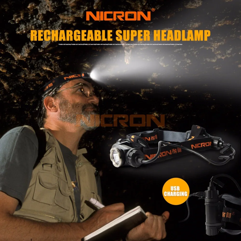 NICRON Long Range Перезаряжаемые супер светодио дный Яркость фары 900Lm 200 м