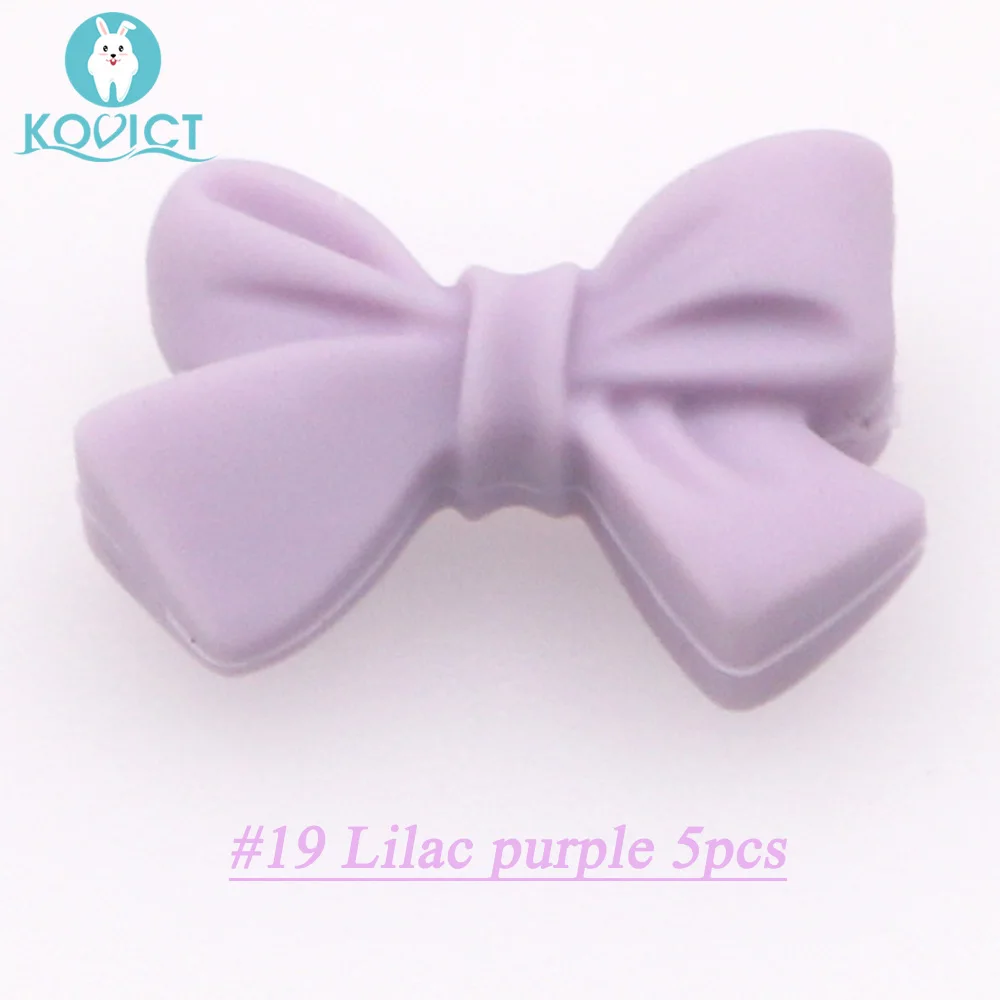NO.19 Lilac purple Kovict 27 мм Силиконовые узел галстук бабочка бусины 5/12/20 штук Еда Класс Силиконовые Прорезыватели для зубов DIY жевательные Цепочки и ожерелья против грызунов нового дизайна - Цвет: NO.19 Lilac purple