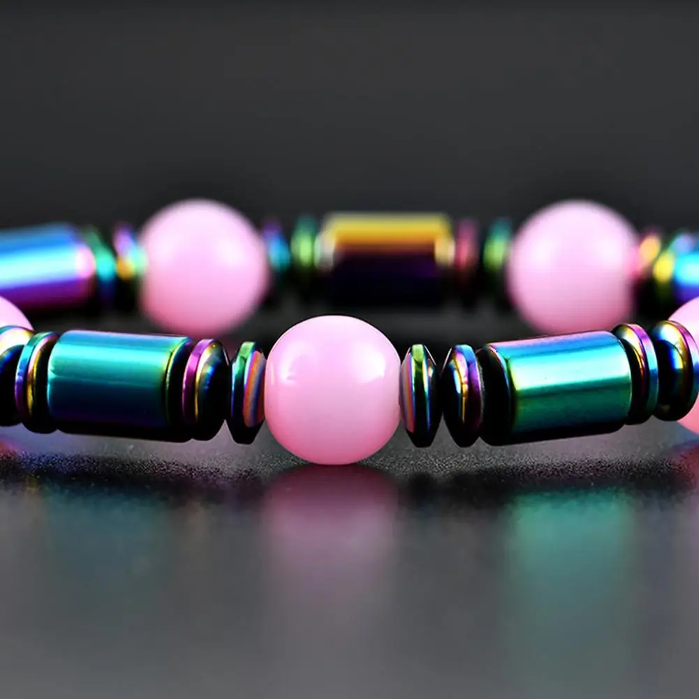 Magnetic Hematite Bracelet 55mm Female Pink Round Inlaid Beads Bead For Women Jewelry Gift | Украшения и аксессуары