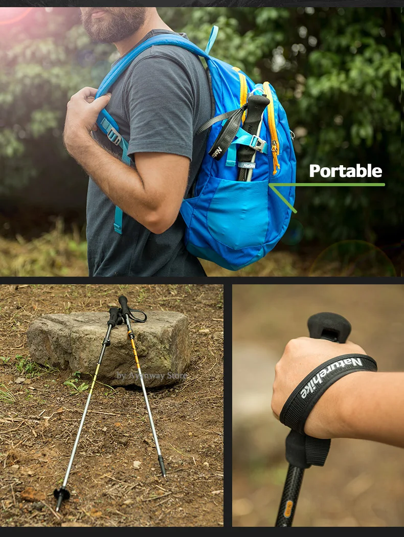 Светильник NatureHike, складная трость, карбоновая трость, регулируемый полюс, портативный, походные альпенштоки, складные треккинговые палки для альпинизма