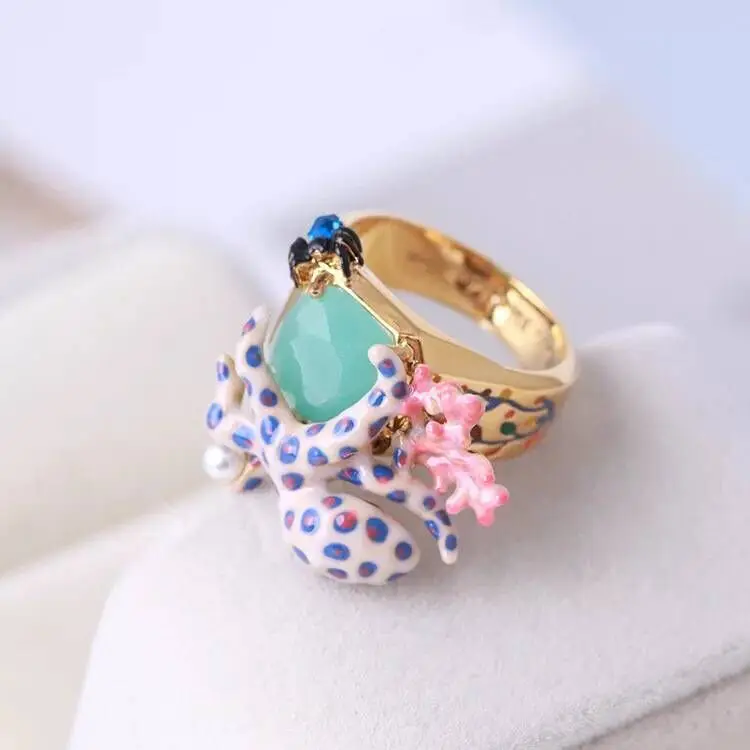 Amybaby Роскошные эмалированные коллекции океана Speckled Осьминог женские кольца ювелирные изделия для вечерние