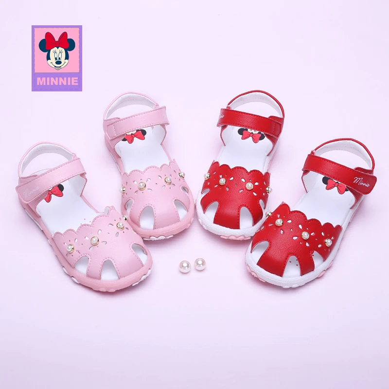 Disney Children's Sandals Shoes girls spring summer Non-slip Soft flat Red Pink Comfortable Casual shoes for kid Size 22-30 | Детская
