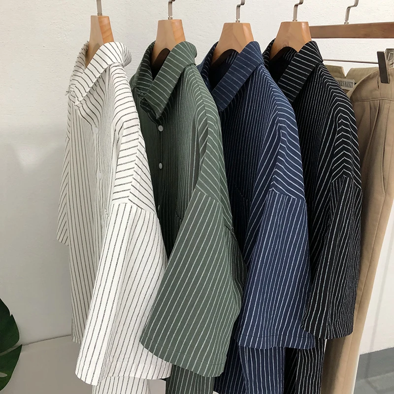 2018 Мужская футболка с коротким рукавом в Вертикальную Полоску camisa masculina новый