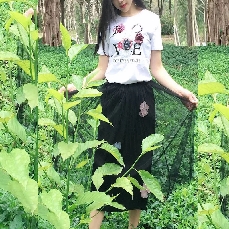 Милый весенне летний костюм Harajuku с вышитыми бисером трехмерными цветами и