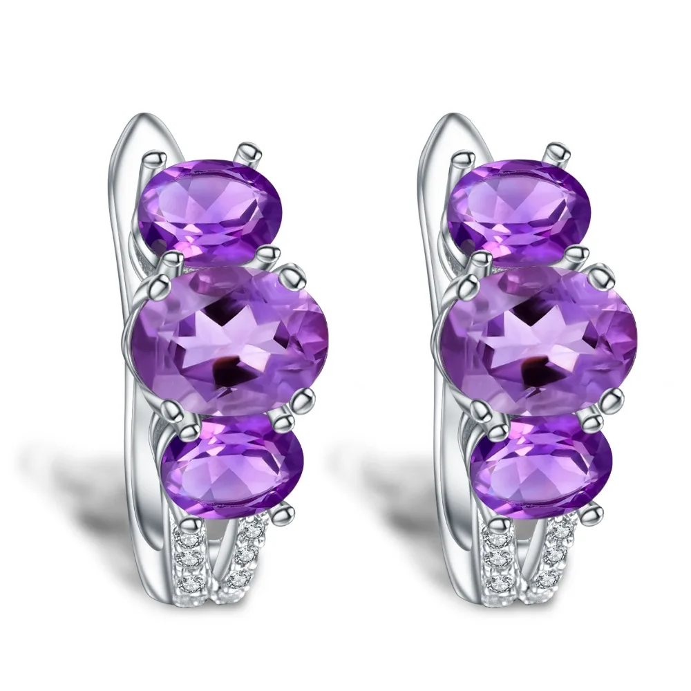 Жемчужные балетные 3.37Ct натуральный аметистовый драгоченный камень серьги-гвоздики 925 пробы серебряные ювелирные изделия для женщин серьги