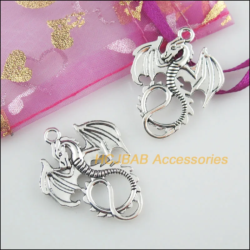 6 шт Тибетский серебристый цвет летающий дракон Крылья Подвески 27.5x34.5mm|Шармы| |