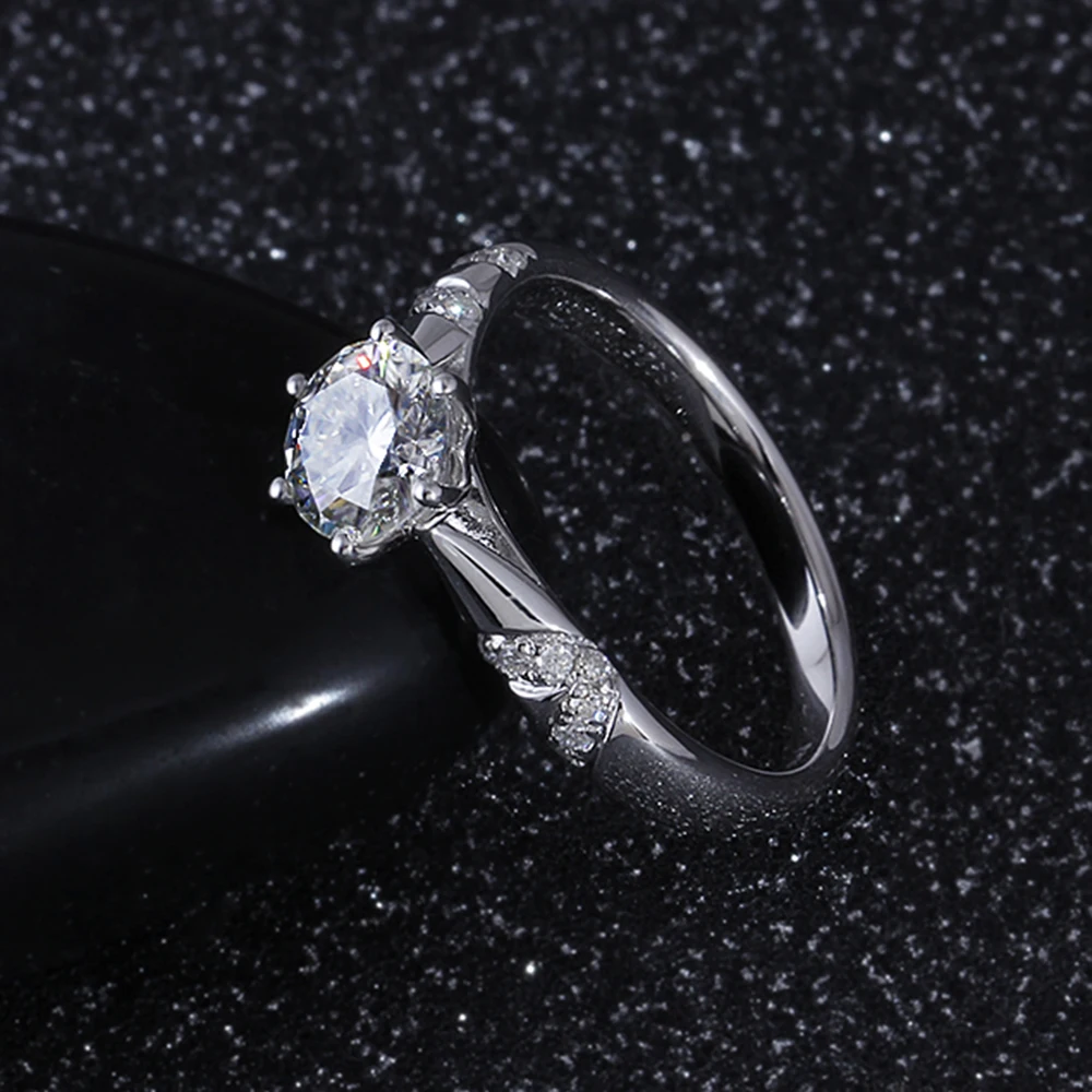 DovEggs Sterling Solid 925 Silver 1ct 6.5mm H Color Heart and Arrows Cut Moissanite wedding Ring with Accents for Women | Украшения и