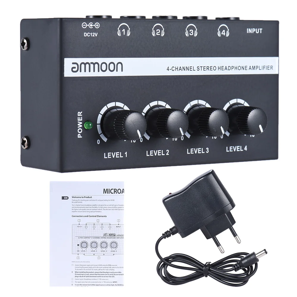 Ammoon HA400 ультра компактный 4 канальный мини аудио стерео усилитель для наушников с