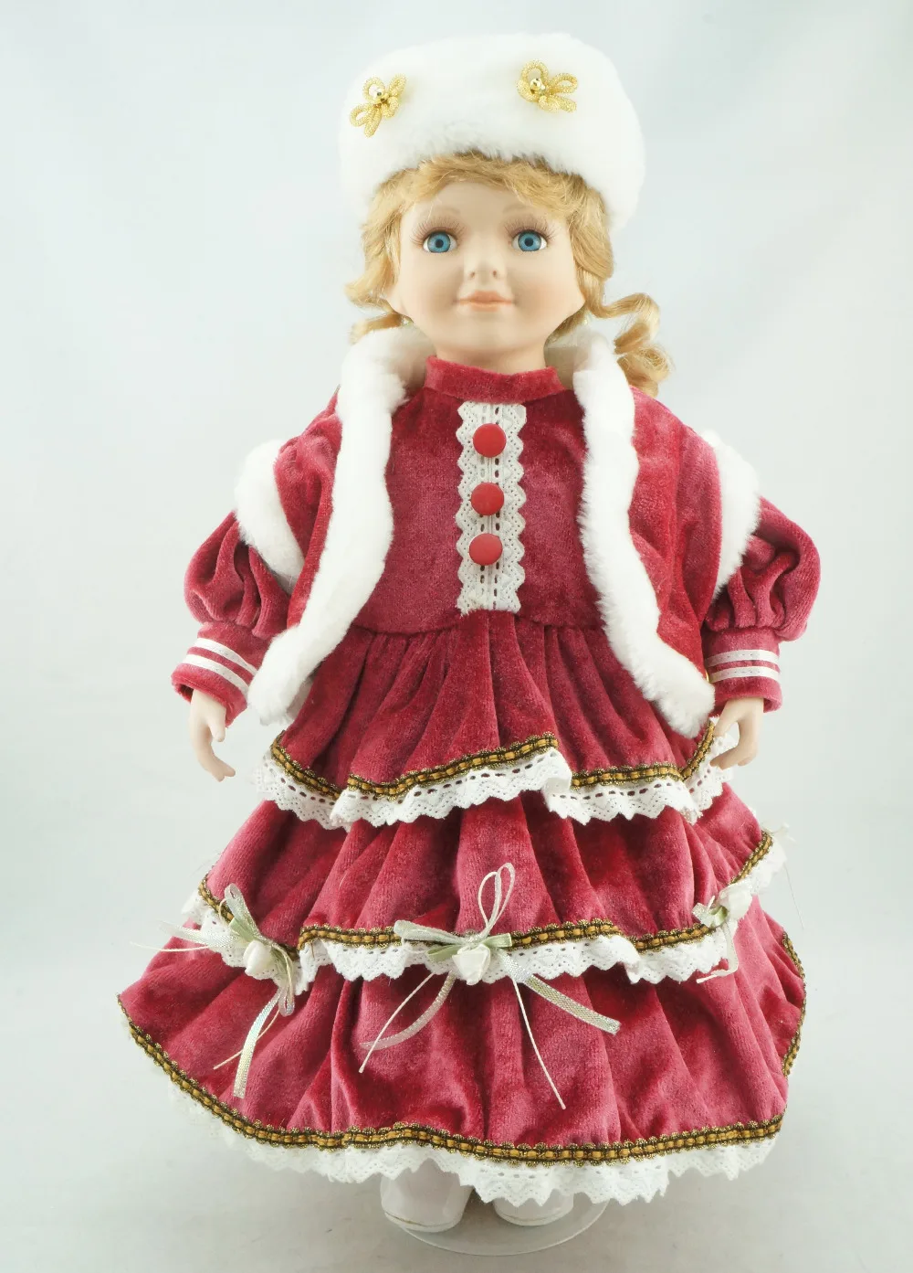 

Cosette 16 "Фарфоровая принцесса ангел девочка кукла Рождество собирает цветы шляпа красное платье косички