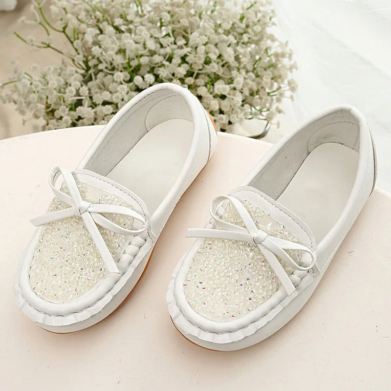 HITOMAGIC Children Shoes Girls Female Footwear With Rhinestones Bow Spring Summer Autumn Breathable Casual Kids Peas Shoe | Детская