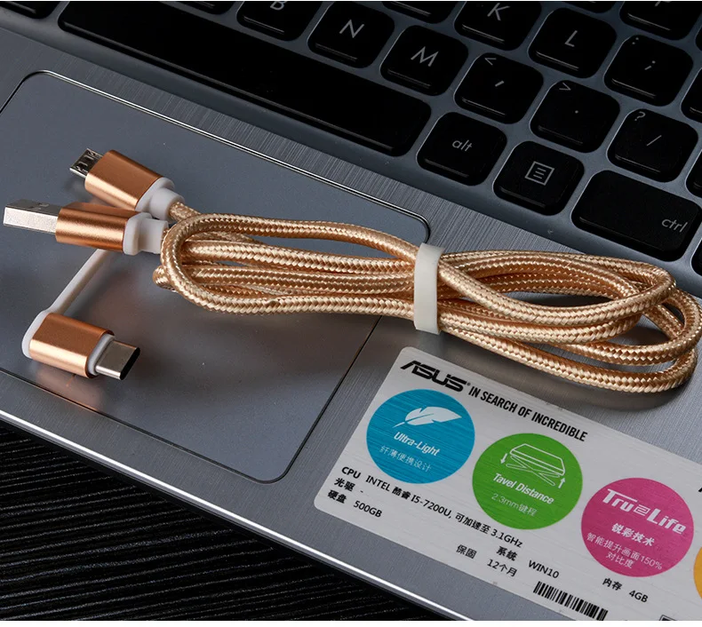 2 в 1 USB кабель type C Micro USB кабель для быстрой зарядки многофункциональный USB C нейлоновая оплетка для samsung S9 Android кабели для мобильных телефонов