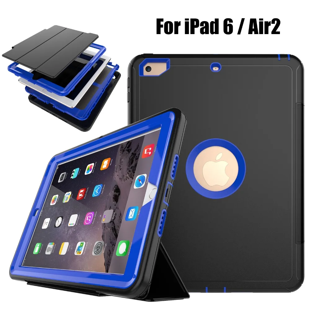 Для iPad 6 / Air 2 A1566 A1567 сверхпрочный противоударный Гибридный резиновый прочный