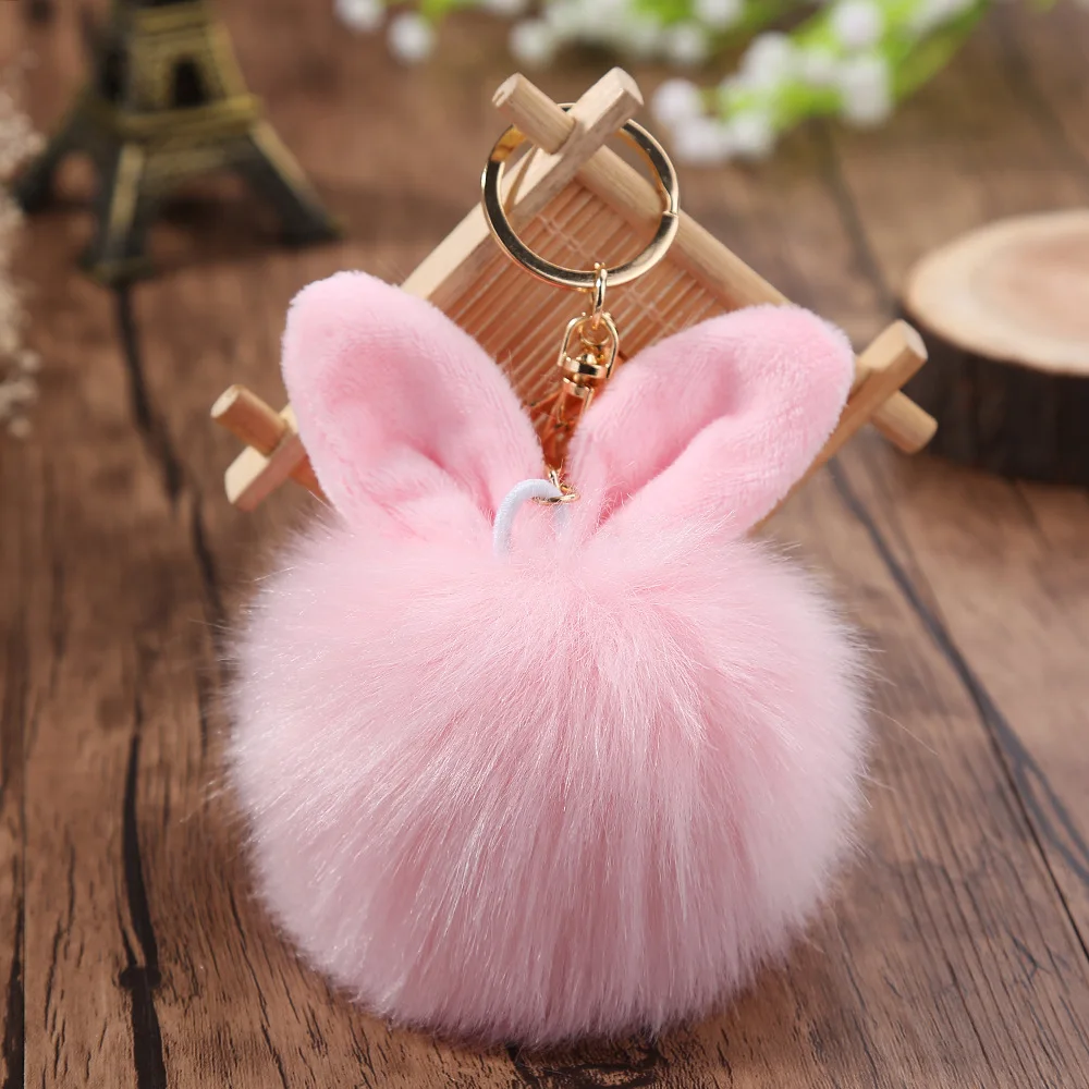 Милый кролик помпон брелок 100% настоящий кроличий мех мяч для женщины девушки