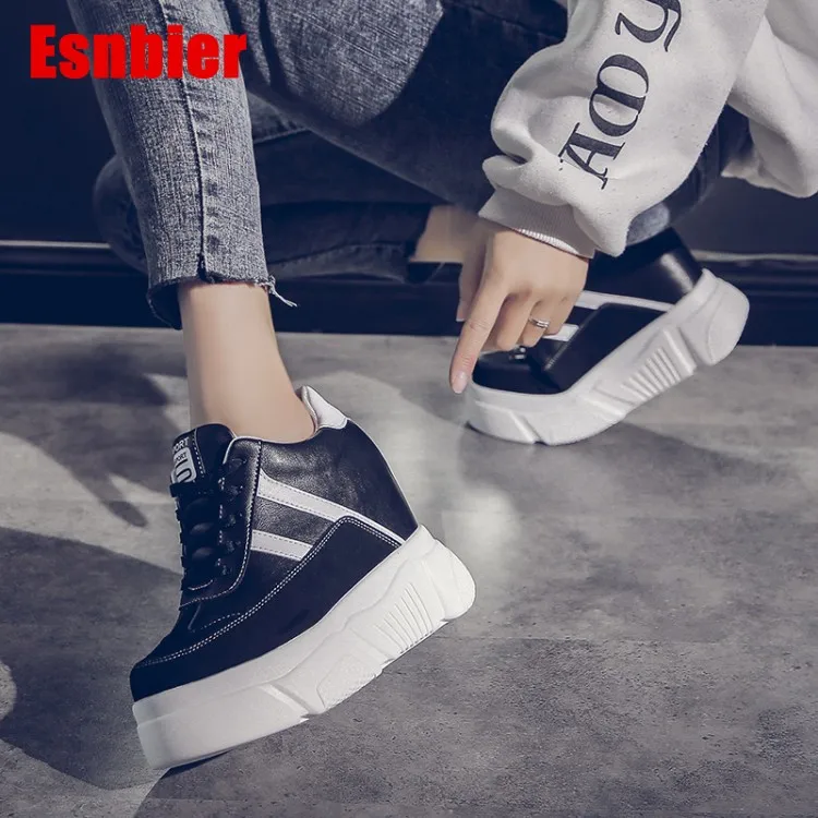 

2019 Platform Wedges Women's Sneakers Spring Autumn High Quality PU leather Height Increased women's shoes Casual Shoes