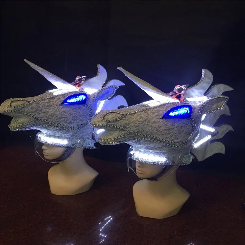 

AS09 Ballroom dance led costumes stage catwalk wears dj performance dress outfit party headwear luminous light bar props cosplay