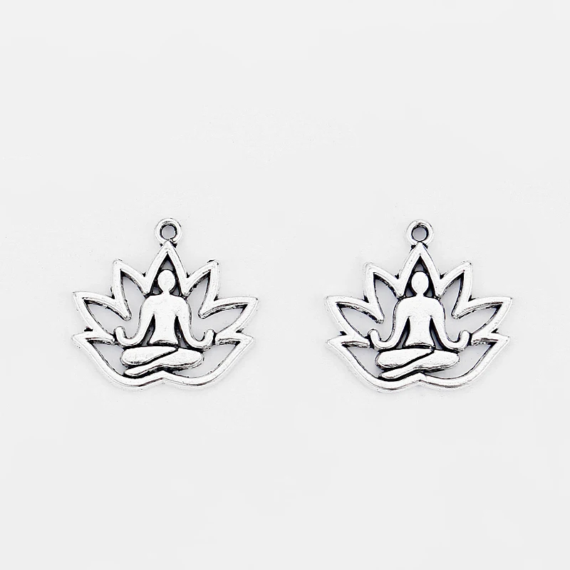 

10pcs Mini Lotus Yoga Lucky Charms Pendant Amulet for Neckalce Anklet Bracelet DIY Jewelry Making 16*18mm