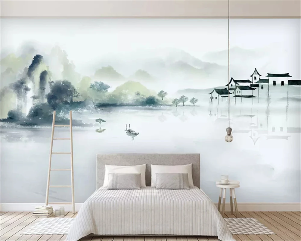 

beibehang Customized environmental papel de parede wallpaper new Chinese ink blue abstract line decorative painting background